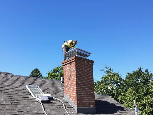 West Palm Beach Chimney Sweep technician measuring a chimney cap in West Palm Beach, FL