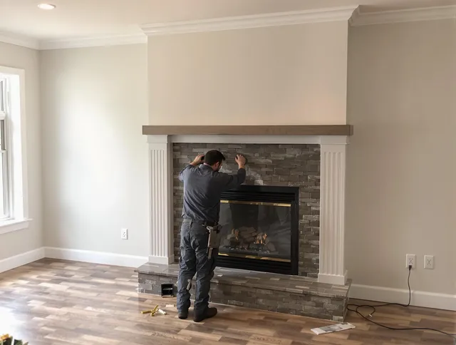 West Palm Beach Chimney Sweep finishing a custom fireplace install in West Palm Beach, FL